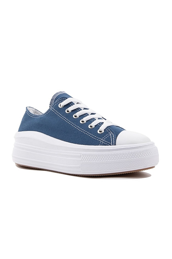 Kadın Mavi Sneaker Convers Hafif Spor Ayakkabı Taban-4 Cm