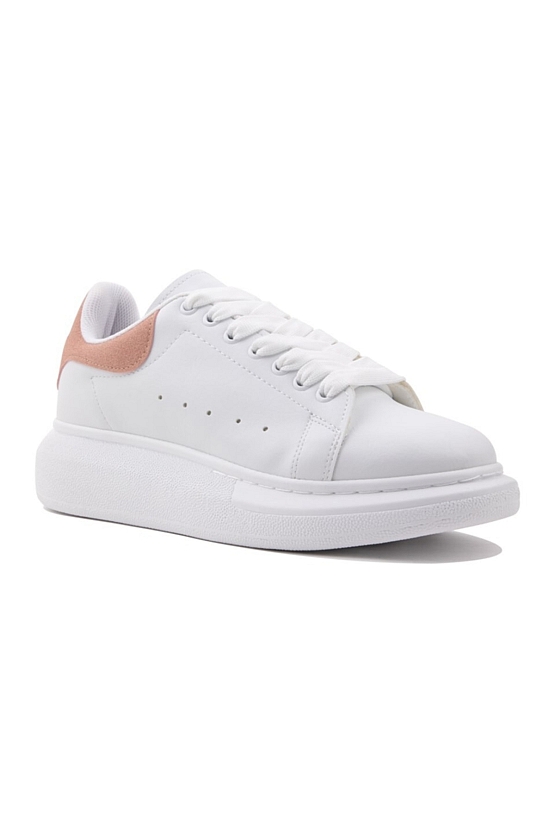Kadın Beyaz Pudra Sneaker-yüksek Taban 4cm- Günlük Spor Ayakkabı