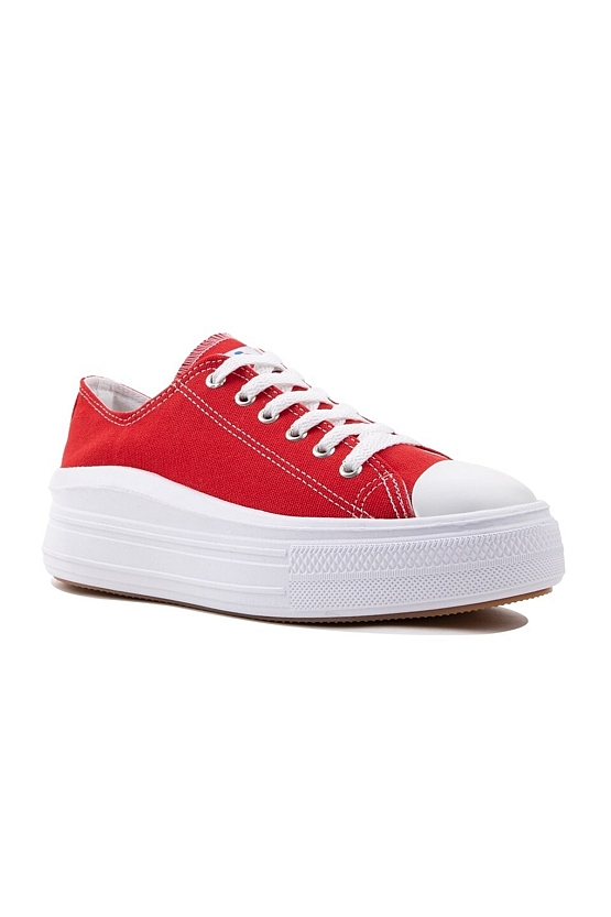 Kadın Kırmızı Sneaker Convers Hafif Spor Ayakkabı Taban-4 Cm